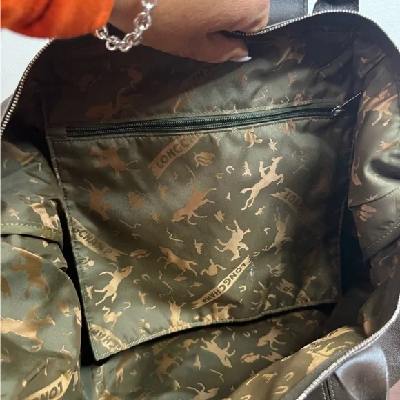 Longchamp Modele Depose Dark Brown Leather tote/shoulder Bag silver hardware - Picture 10 of 16